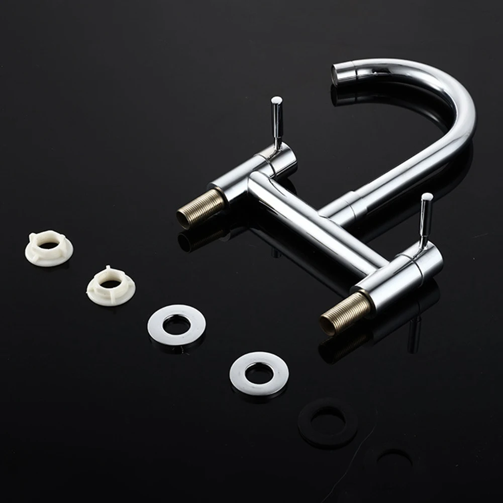 ABGR-صنبور حوض المطبخ، صنبور خلاط المطبخ بفتحتين، صنبور جسر رافعة مزدوجة، مثبت على سطح المراكز 180 مم، 1/4 دورة، دوارة