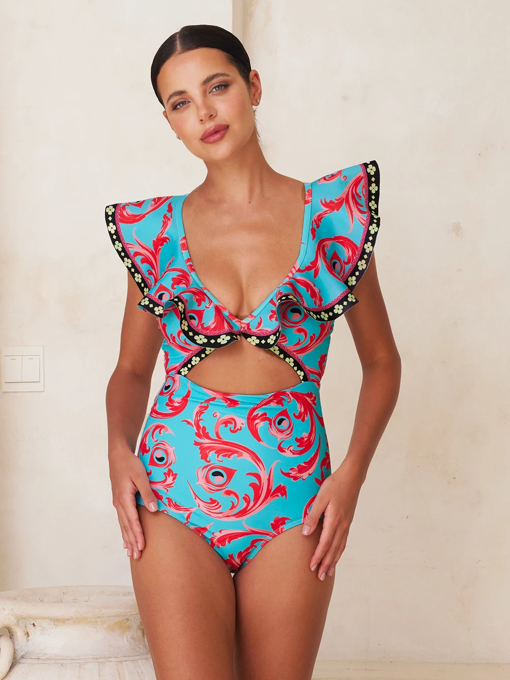 Flaxmaker-bañador de una pieza con estampado de tótem de pavo real, traje de baño con volantes, Sarong, ropa de playa para vacaciones, liquidación, venta al por mayor