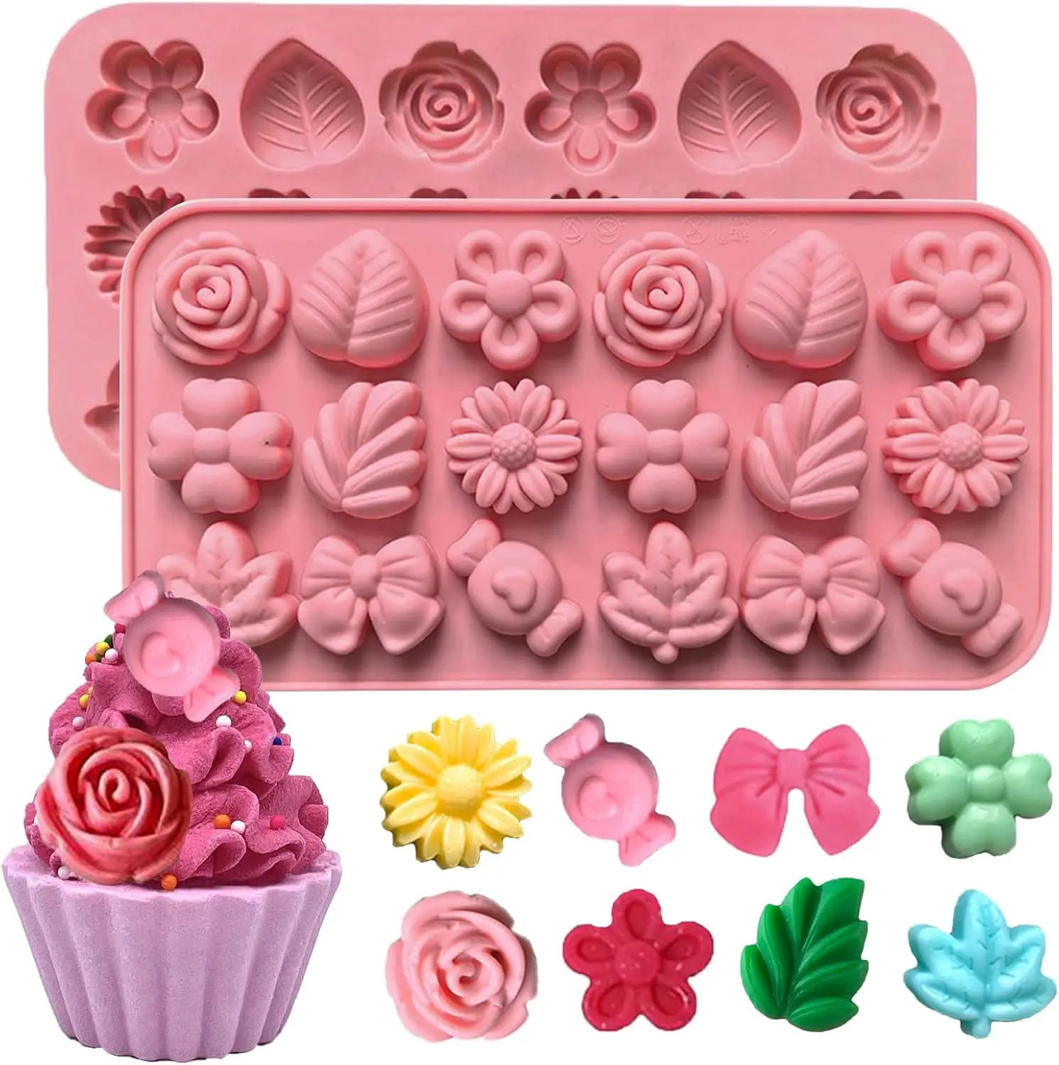 

Shape Chocolate Candy Molds, 18 Cavity Flower Silicone Molds Rose Chocolate Mold Ice Cube Tray for Jello Pudding Candle Soap Wax