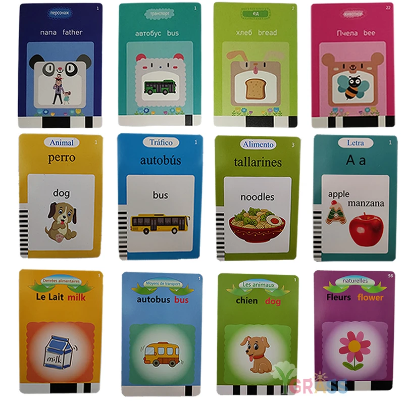 Edukacyjne zabawki do nauki języków i czytelności, mówiące karty edukacyjne, gry dla dzieci, audiobook, prezent, alfabet rosyjski, hiszpański, francuski. — zdjęcie 5