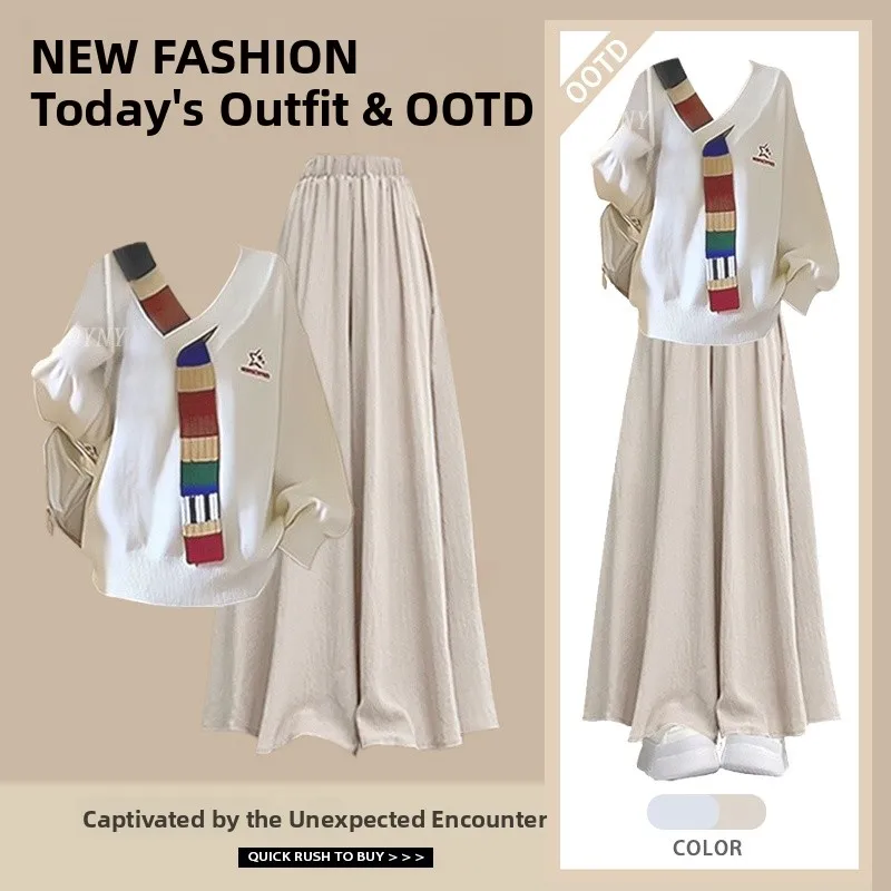 

High Waist Long Sve Spliced Women's Faion Set Korean Design Autumn Winter Two-Piece Suit V-Ne Student Work orm