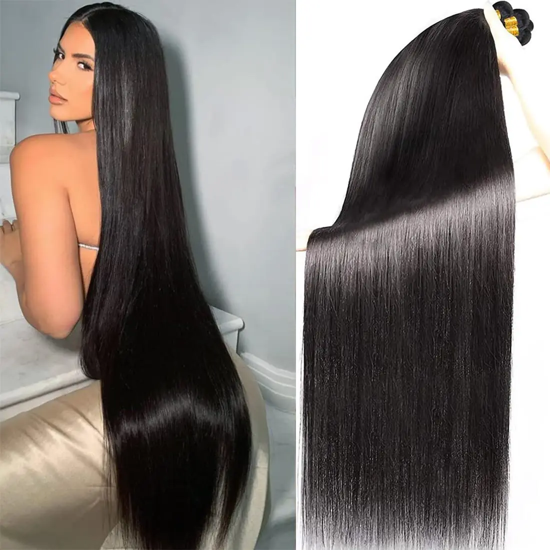 Human Hair Bundles Straight Bundles Human Hair Unprocessed Brazilian Virgin Hair Extensions for Black Women Natural Color