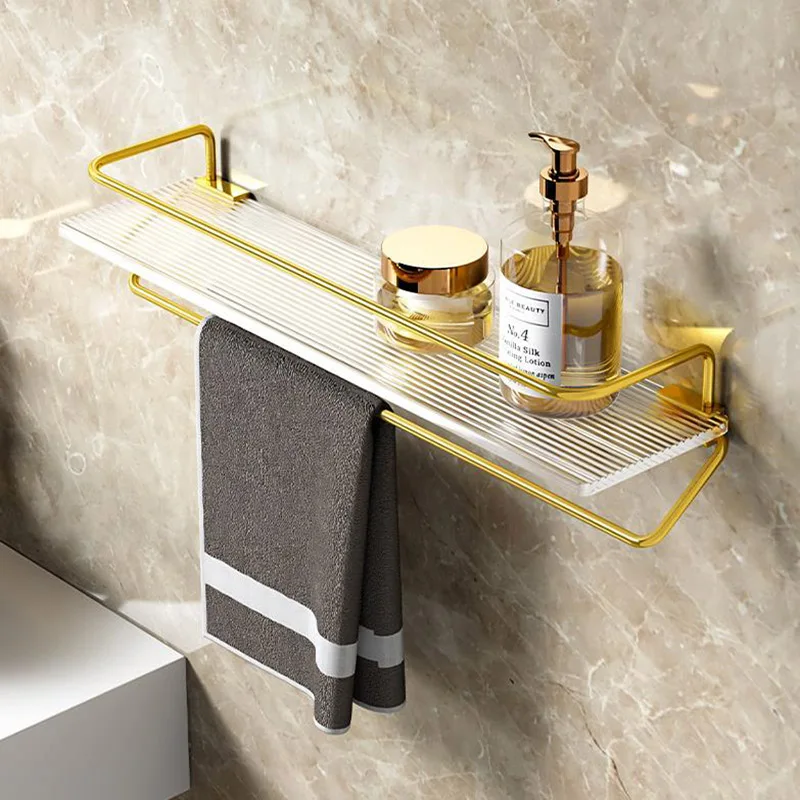 

Bathroom Floating Shelves Wall Mounted Storage Shelf with Towel Bar Acrylic Wash Rack Toilet Tripod Storage Rack Accessories