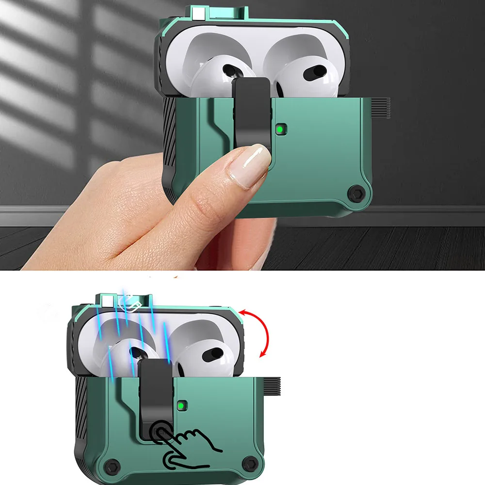 Custodia antiurto per auricolari con interruttore di blocco sicuro per Apple Airpods Pro 2 Custodia protettiva per AirPods 1 2 3 2021 Custodie con portachiavi