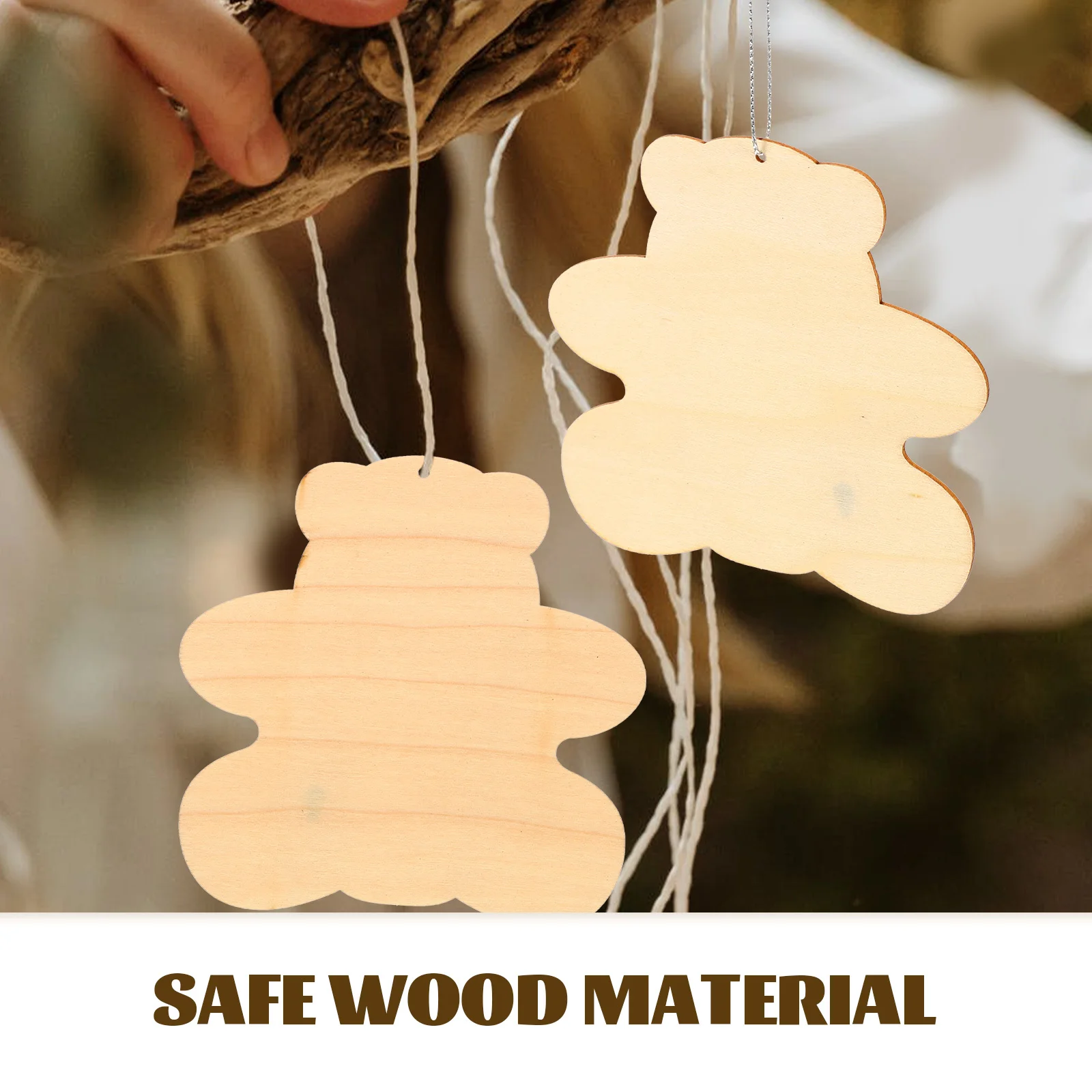 

50Pcs Wooden Blank Wood Slices Bear Shape DIY Craft for Kids Hand Painting Unfinished Decorative Chips Childrens Art Project