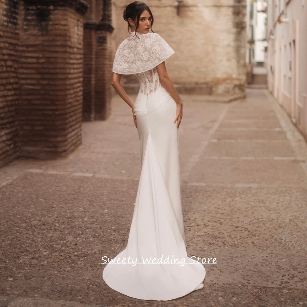 Customized Sexy Mermaid Wedding Dress with Jacket Sweetheart Sleeveless See Through Lace Corset Bridal Gown for Bride