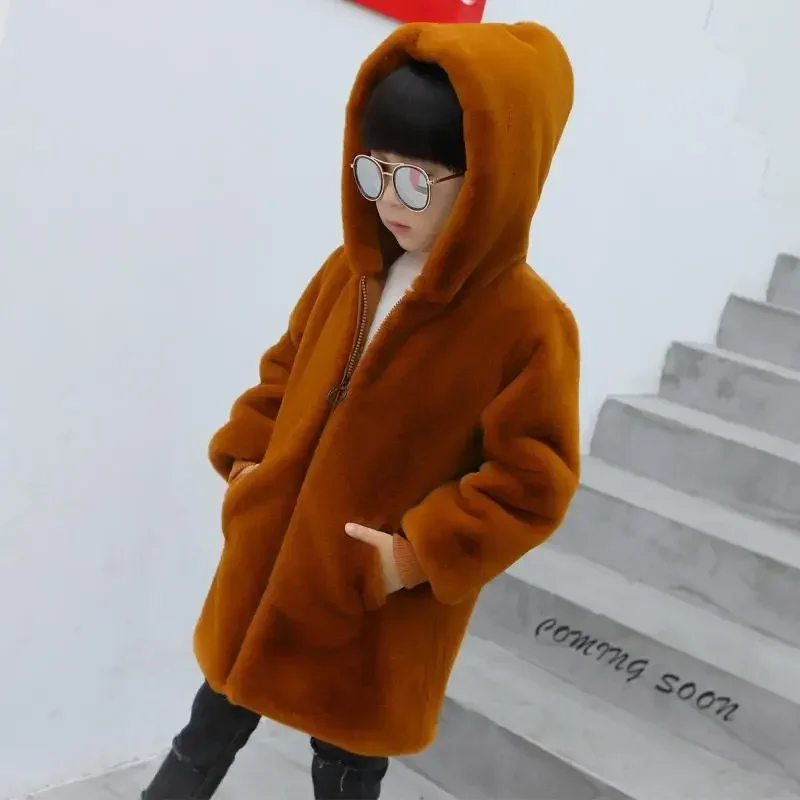 2024 Kids Baby Girls Boys Autumn Winter Thicken Teens Fur Solid Zipper Jacket Coat Children Clothing Boy Warm Outerwear Snowsuit