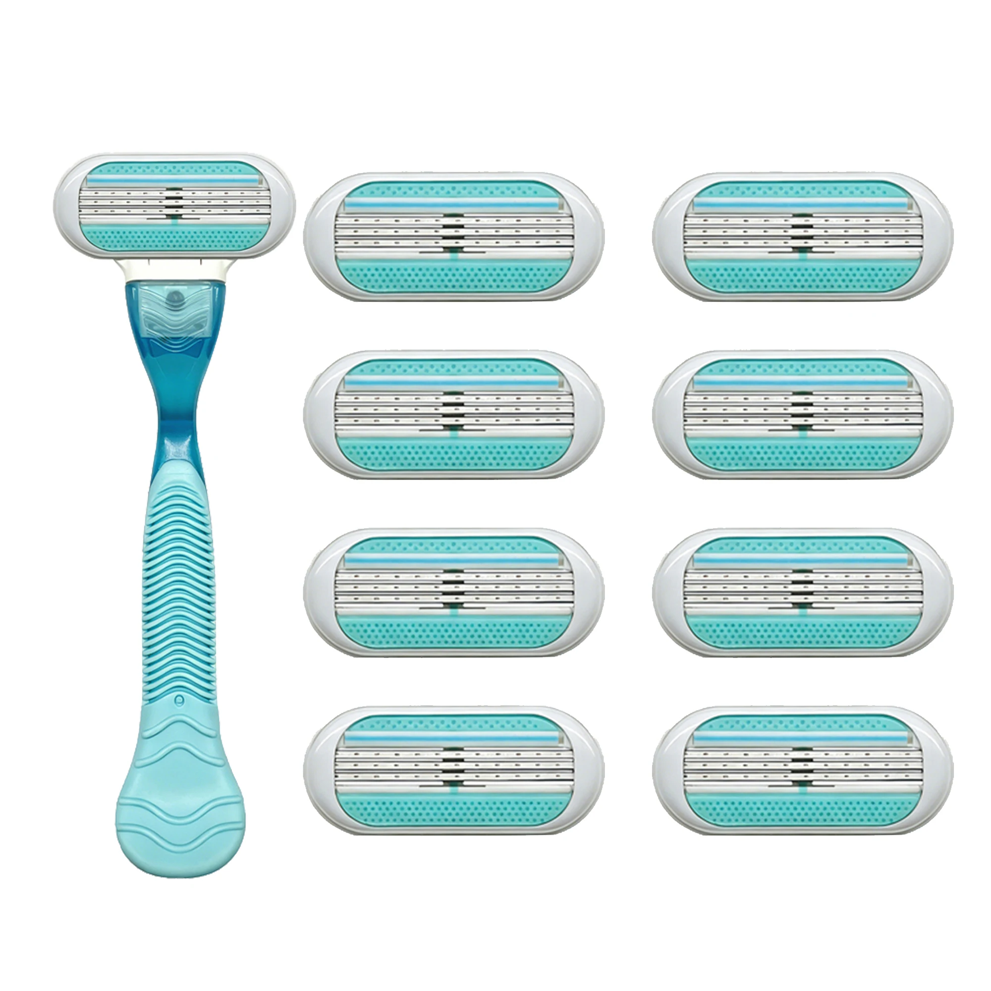 Women's manual razor, bikini trimmer, 3-layer stainless steel blades, 1 handle + 8 blades, with replaceable heads