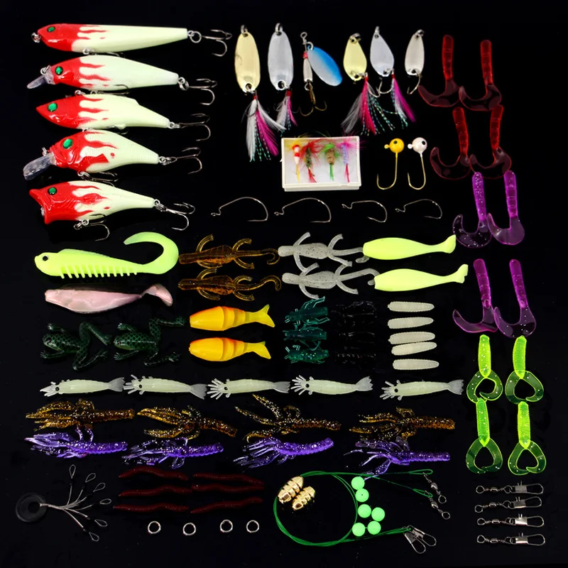 100PCS Luya Bait Set Fake Lure Bionic Bait Full Swimming Layer Road Lure Sequin Luminous Hard Fishing Gear Set Fishing Lures