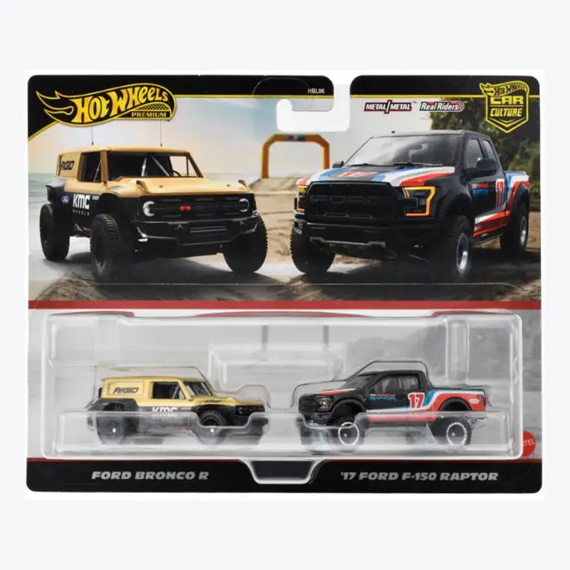 

Автомобили Hot Wheels Ford Bronco R и 17, Ford F-150 Raptor, 1/64, литая под давлением металлическая модель, коллекция игрушечных транспортных средств HBL96-HRR77