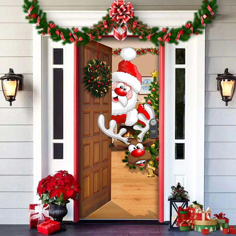 Nightmare Before Christmas Outdoor Decorations Props Christmas Door Cover Santa Xmas Elves Backdrop Banner Party House Door Hang