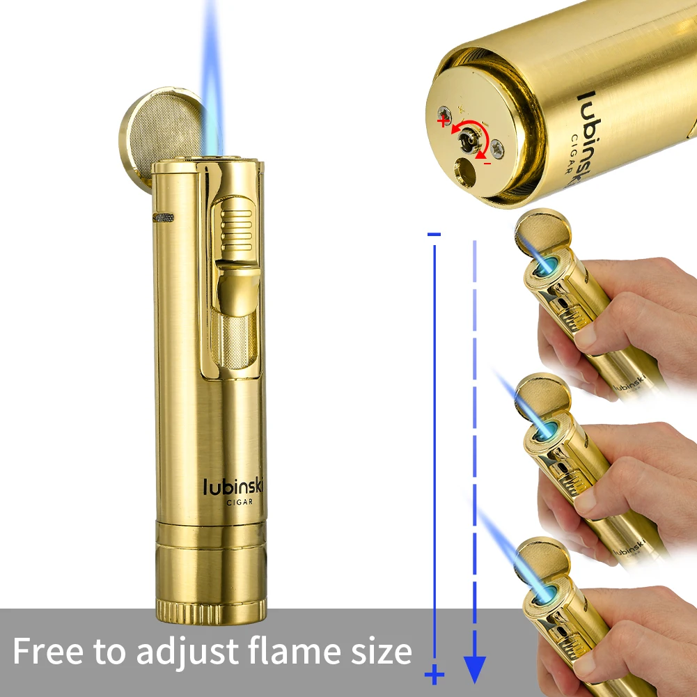 LUBINSKI Cigar Torch Lighter Portable With Punch Needles Lighters Cigar Tool Butane Gas Refillable Gift Box Package