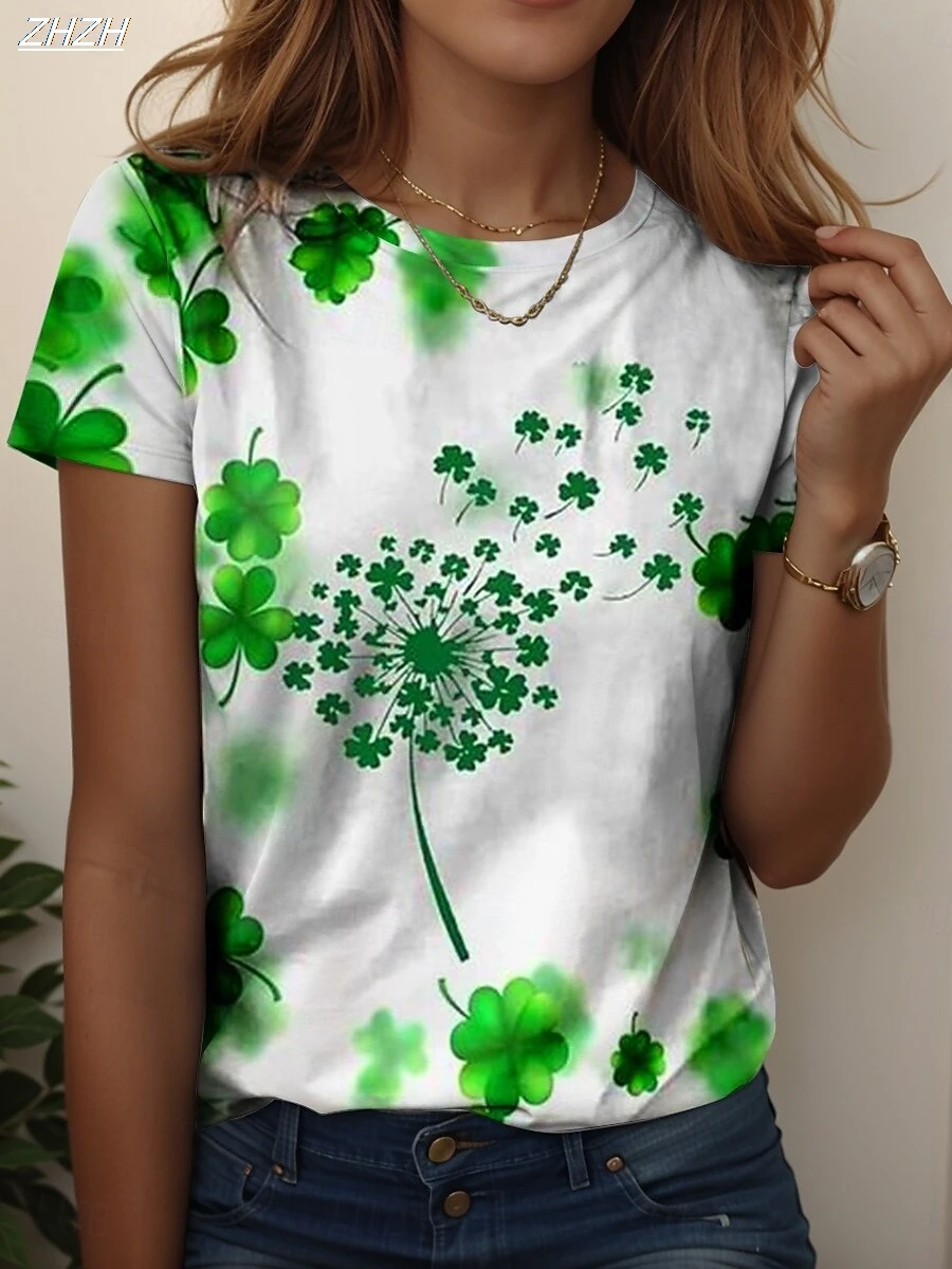 

St. Patrick's Day Lucky Women's T Shirt Floral Graphic Shamrock Vintage Stylish Casual Short Sleeve Tops Daily Print Summer