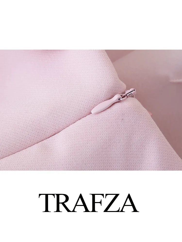 TRAFZA 2024 Female Skirt Solid Bow Decorate High Waist Slim Zipper Fly Short Skirts High Street Wild Woman Mini Skirt Trendy