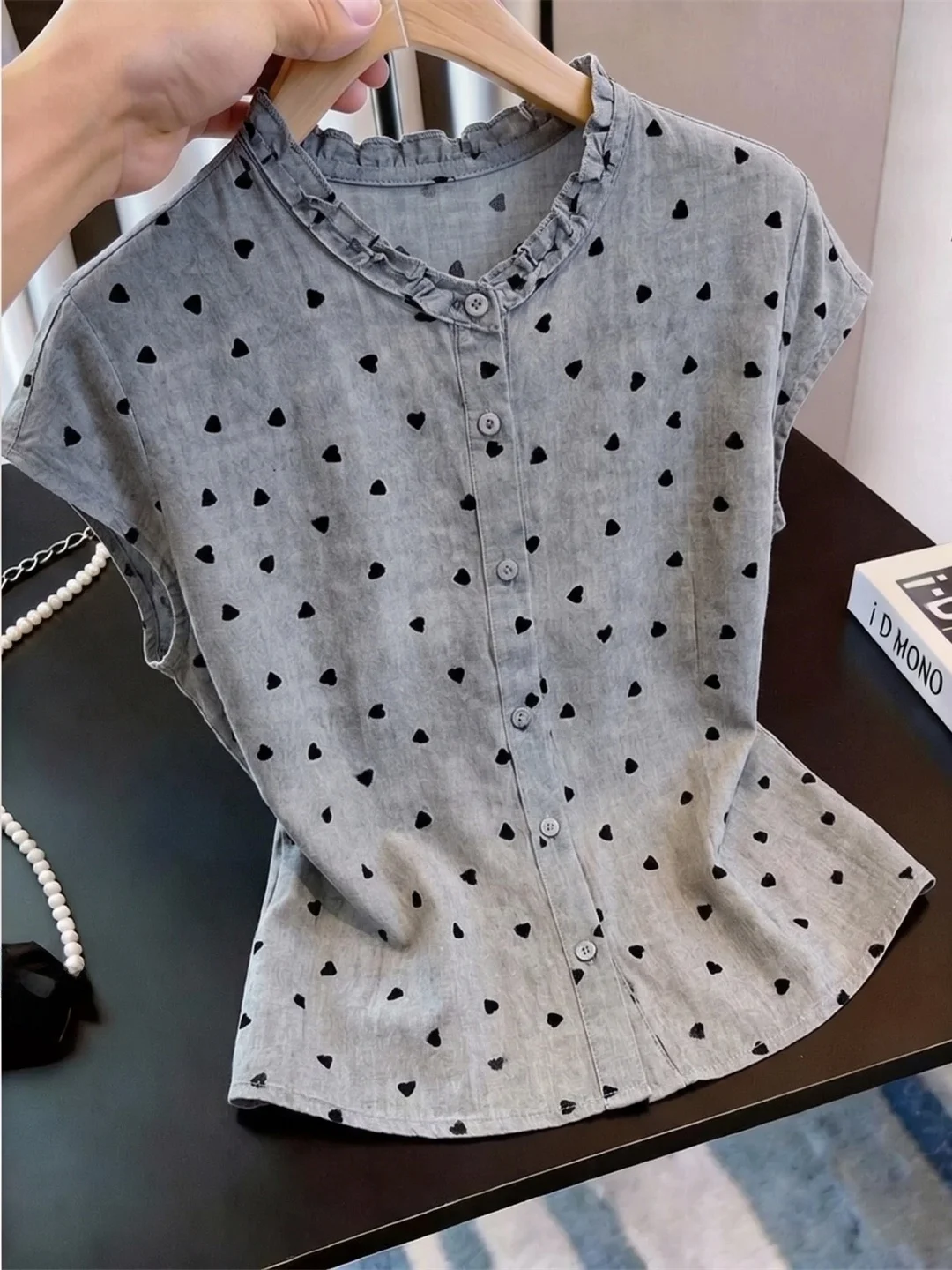 2026 Summer Fashion Sun Protection Short Sleeve round Neck Commute Style Women's Shirt with Lace Design Polka Dot Splicing