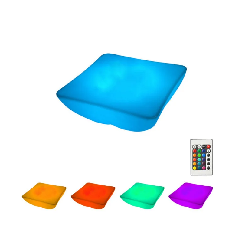 REAQ LED Lighted Square Bar Table  60*60*25cm For Home Patio Atmosphere Rechargeable Furniture Connect To SS Table Leg Riq-T60