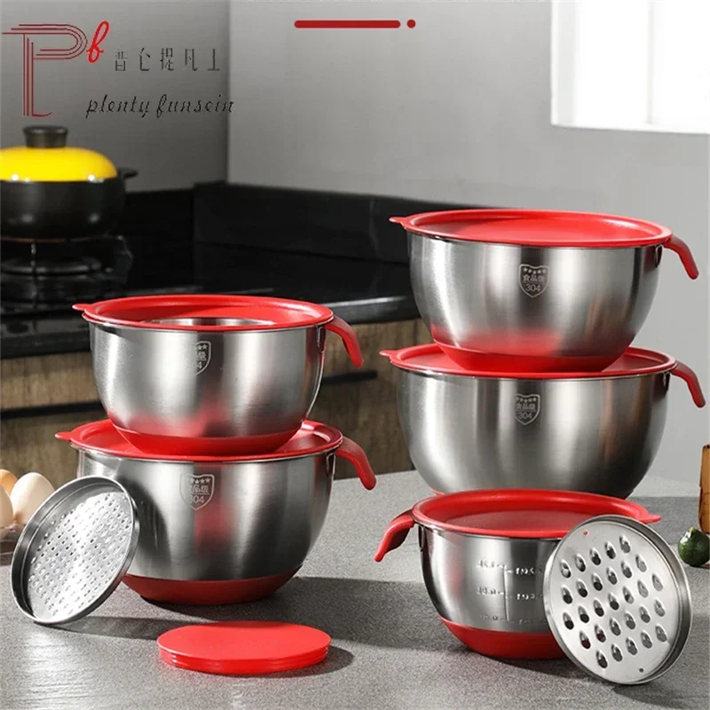 304 thickened stainless steel with cover, splash-proof egg, silicone anti-skid glue bottom basin, guide port planed wire