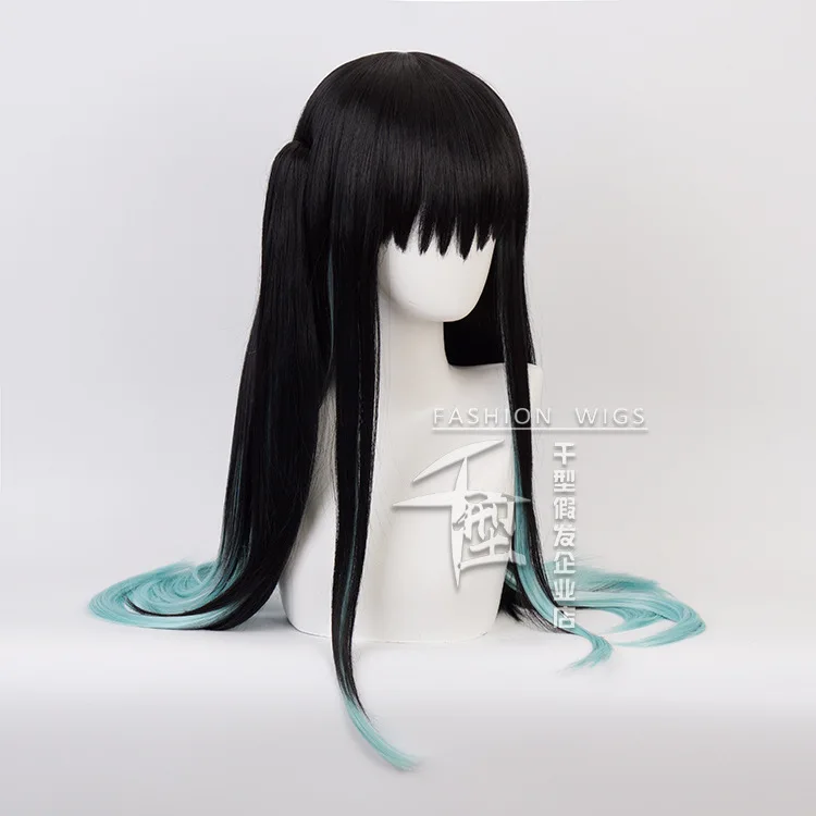 วิกผมคอสเพลย์โทคิโตะ มุอิจิโร่ สำหรับผู้หญิงและผู้ชาย สีดำไล่ระดับสีน้ำเงิน ผมยาว วิกผมอนิเมะญี่ปุ่นสำหรับการแสดงบนเวที อุปกรณ์เสริมสำหรับชุดคอสเพลย์