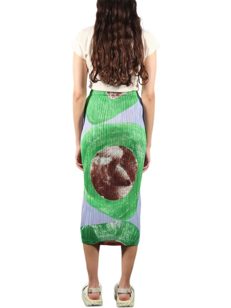 ISSEY 2026 New Arrival Women's Tailored Fit Slimming Print Split Mid-Length Pleated Skirt