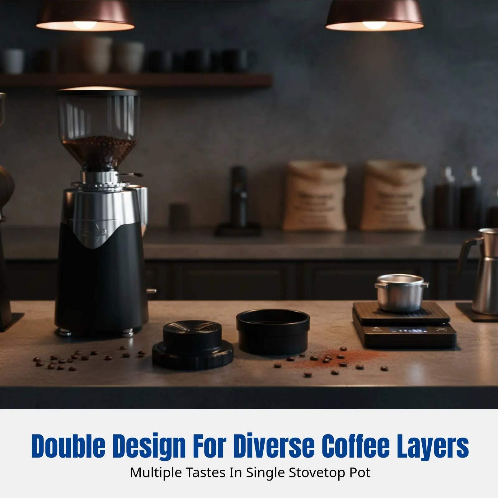 Semi-Automatic Stovetop Pot Powder Distributor, Terraced Dosing Ring, Coffee Tamper, Anti-Spill, Uniform Extraction