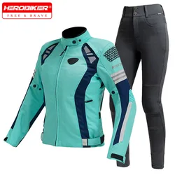 Women Motorcycle Jacket Pants Four Season Breathable Detachable Sleeves New Moto Motocross Jacket Suit CE Protective Gear
