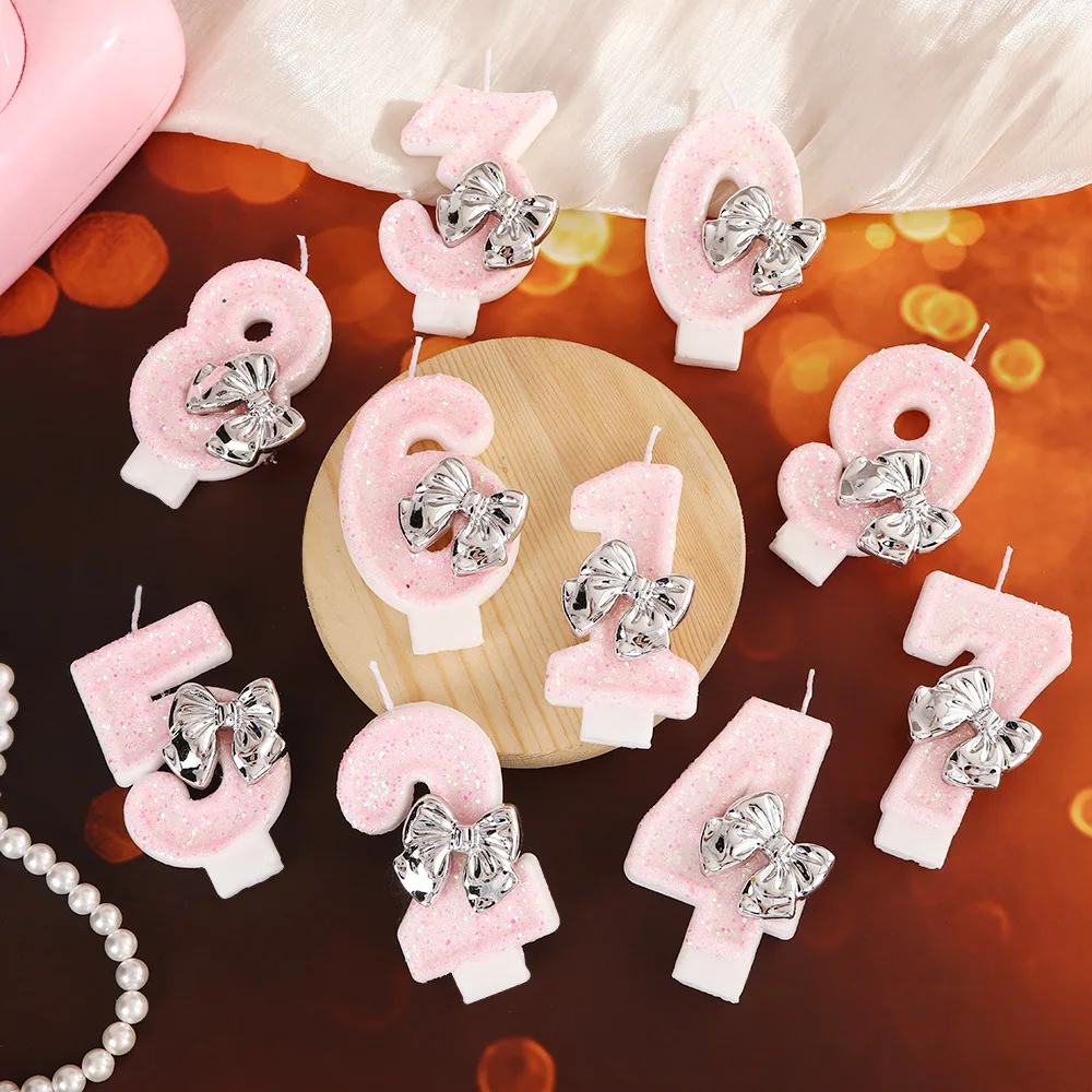 Sweet silver butterfly-shaped number candles - youthful pink candles, party gifts, birthday and anniversary candles