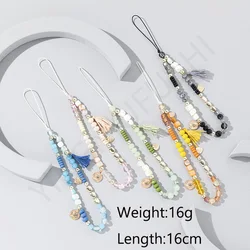 Colored Crystal Beads Anti Slip Cellphone Chain Lanyard Vintage Tassel Star Pendant Mobile Phone Case Rope for Women Party Gift