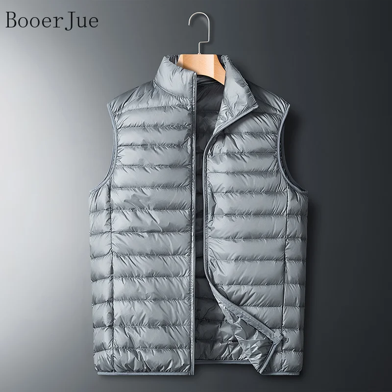 Vest Men's Autumn Winter Stand Collar Lightweight Short White Duck Down Gilet Warm Fashion Outdoor Sports Running Daily Wear