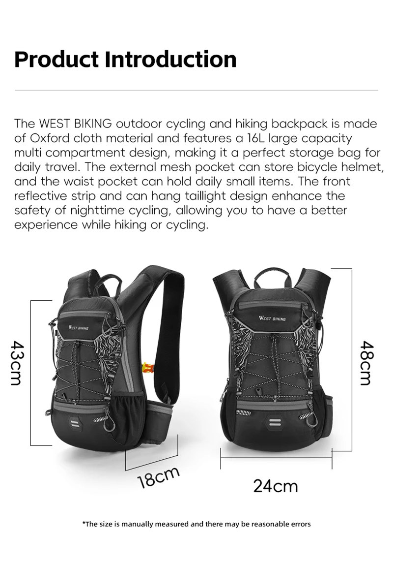WEST BIKING Fahrradrucksack 16L Große Kapazität Outdoor Sport Klettern Wandern Fahrradtasche Ultraleichter Reise-Hydrations-Rucksack – Detail 2