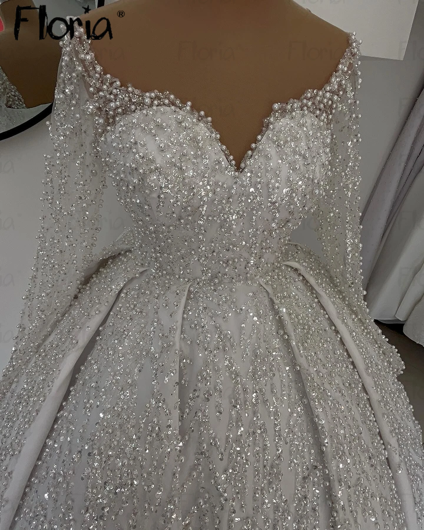 

Romantic Sweetheart 2024 Bridal Dress Sparkly Sequins Wedding Gown Luxury Ball Gown Long Bride Robe Vestido De Novia Long Sleeve