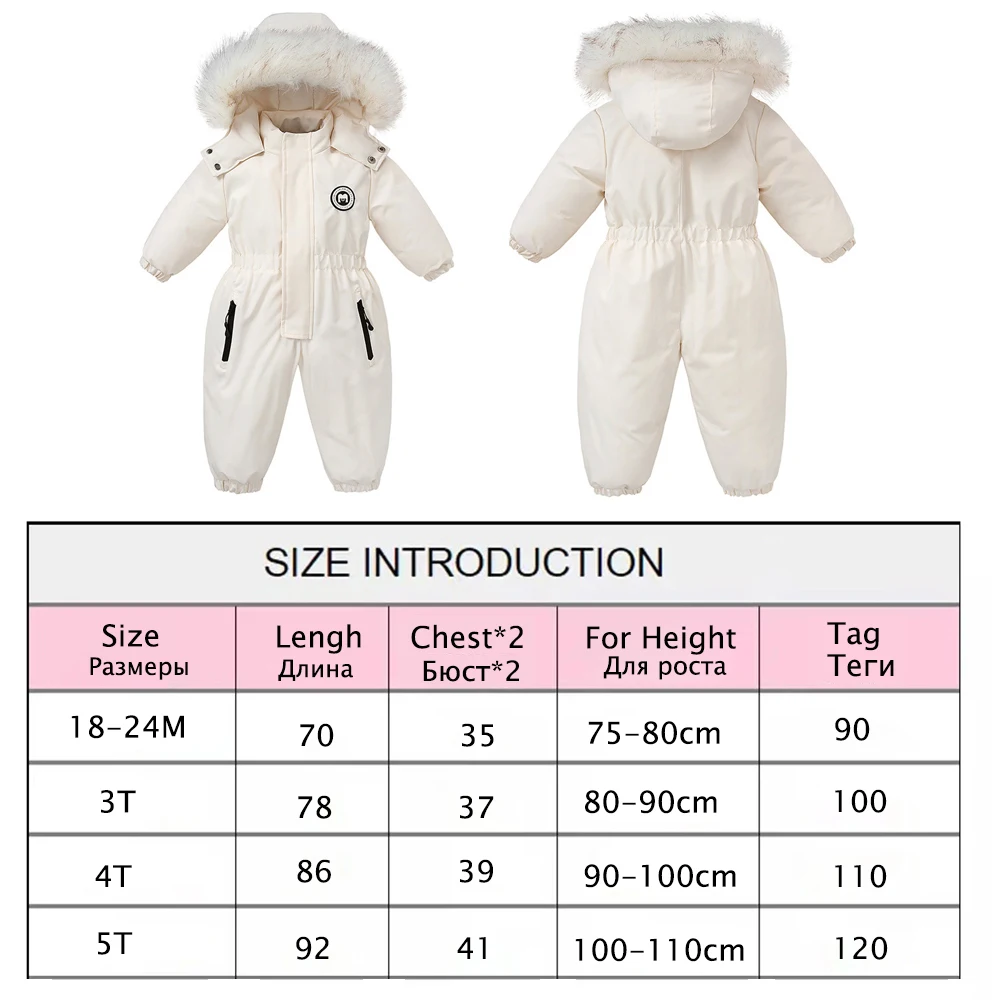 AYNIGIELL Winter for Children 2-5 Years Thick Warm Infant Overalls Baby Girls Boys Cotton Hooded Jumpsuit Outdoor Ski Snowsuit