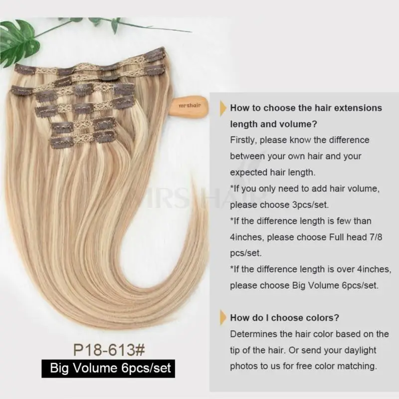 MRSHAIR Clip nelle estensioni dei capelli umani macchina per l'estensione dei capelli veri naturali Remy Clip-On capelli testa piena 12 "-24" Clip ins