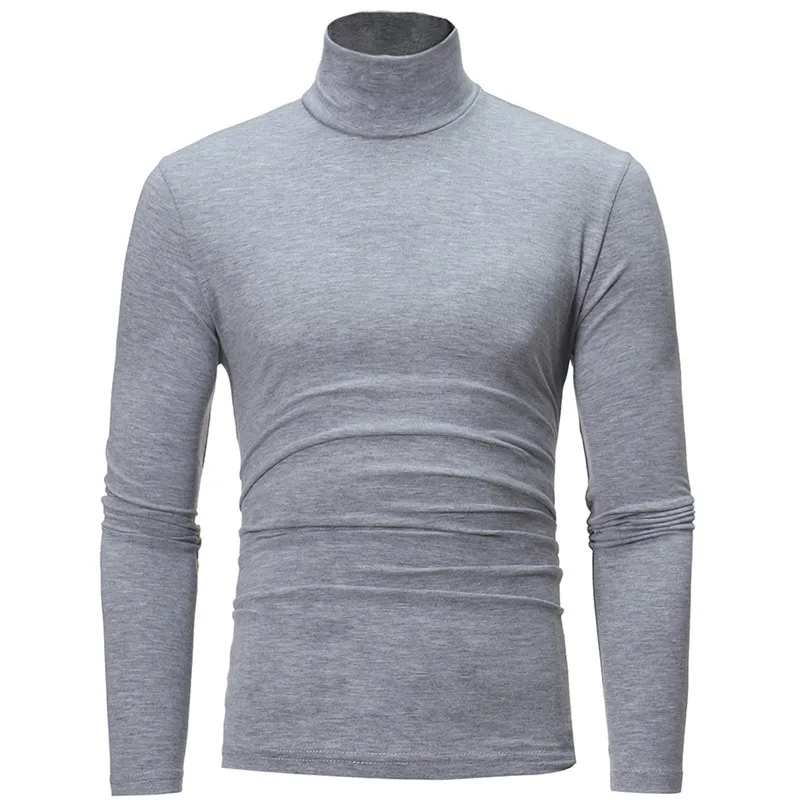 Turtleneck For Men Solid Color Slim Elastic Thin Pullover Spring Autumn Underwear Turtleneck Men Knitting Blouse Base Tshirt Top