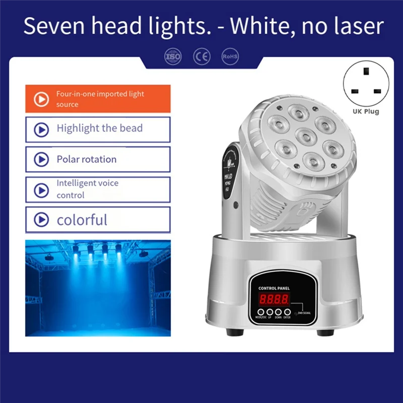 ABLK Mini LED Moving Head Wash 7X10w LED Light 4 In 1 RGBW With Rotary Voice Control For DJ Music Party Dance Club