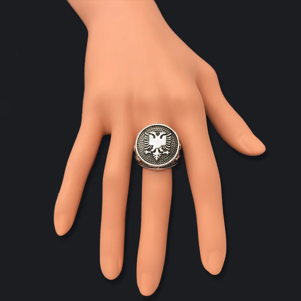WANGAIYAO Albania Flag Logo Double Headed Eagle Ring Men\'s Antique Vintage Ring