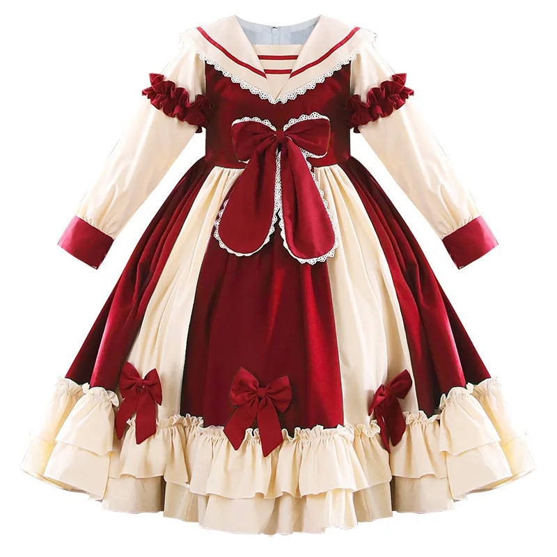 

Round Yuan Big Girl Lolita Dress Classic French Style Christmas Dress Girl Holiday Costume Size 120-170 Children Holiday Clothes