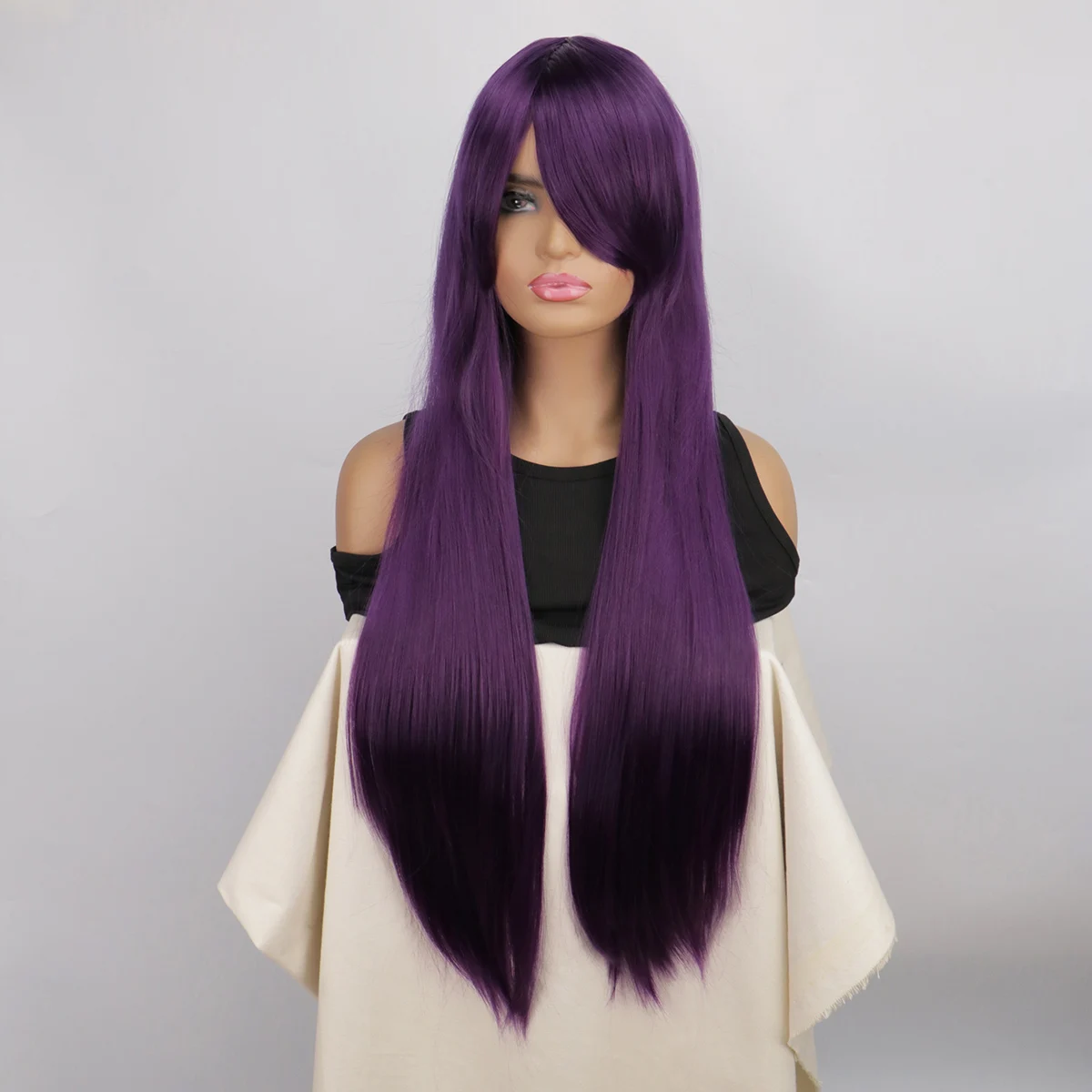 المائة خط Hiruko Shizuhara شعر مستعار تأثيري الخصر طول مستقيم الأرجواني الداكن خصلات الشعر المستعار النساء الفتيات لعبة كرنفال