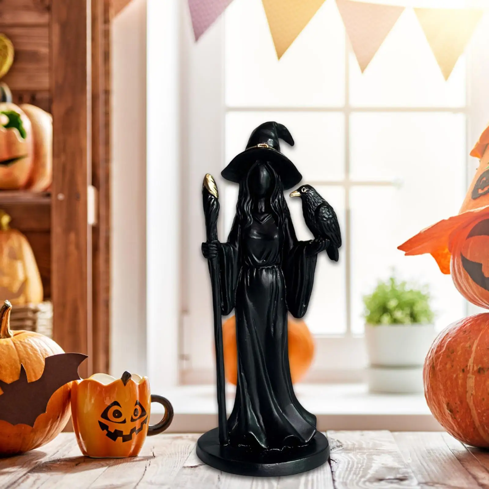 Halloween Witch Statue Witch Figure Ornament for Shelf Mantel Living Room