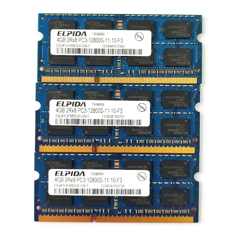 ELPIDA RAMs DDR3 4GB 1600MHz Memória portátil ddr3 4GB 2Rx8 PC3-12800S 1.5V SODIMM 204PIN