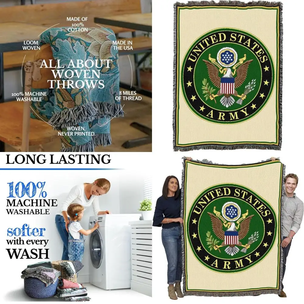 

American Made Cotton Military Service Eagle Tapestry Throw Blanket - US Army Emblem (72x54)