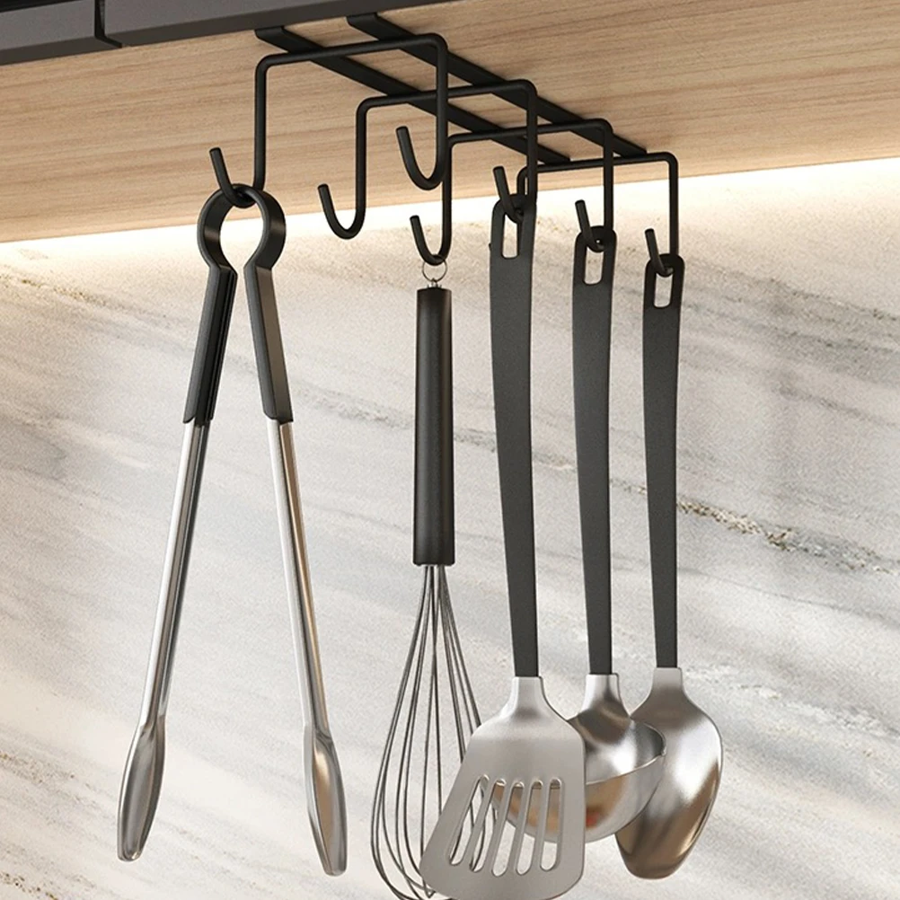 

8 Hooks Punch ganizer Mug Rack Under Cabinet Cup Holder Space saving Utensil Hanger No Drill