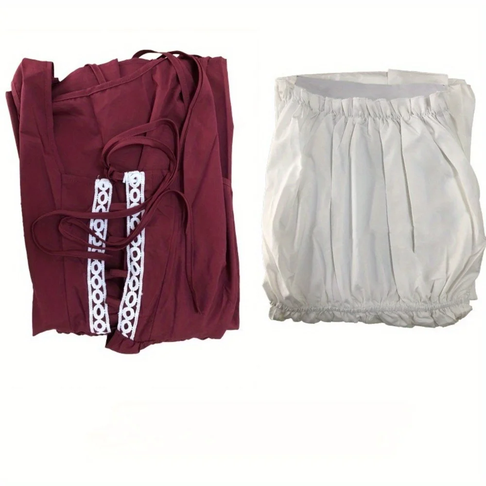 Halloween Costume European American Square Neck Tie Waist Medieval Renaissance Vintage Dress Costumes Accessories