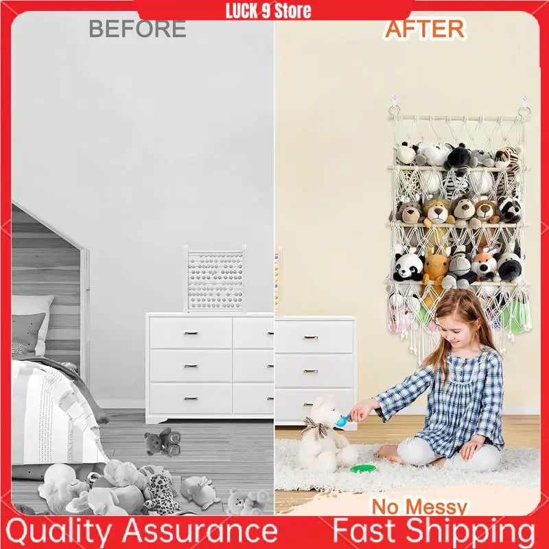 1 Piece 3 Layer Wooden Stuffed Toy Net, Stuffed Animal Net Or Hammock Creamy-White Cotton Rope+Wood Stuffed Animal Net