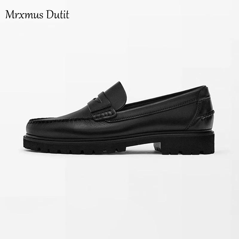 Mrxmus Dutit 2023 Autumn Fashion Men New Genuine Leather Suede Flat Loafers Commute Slip-on Shoes Solid Casual Simple Male Chic