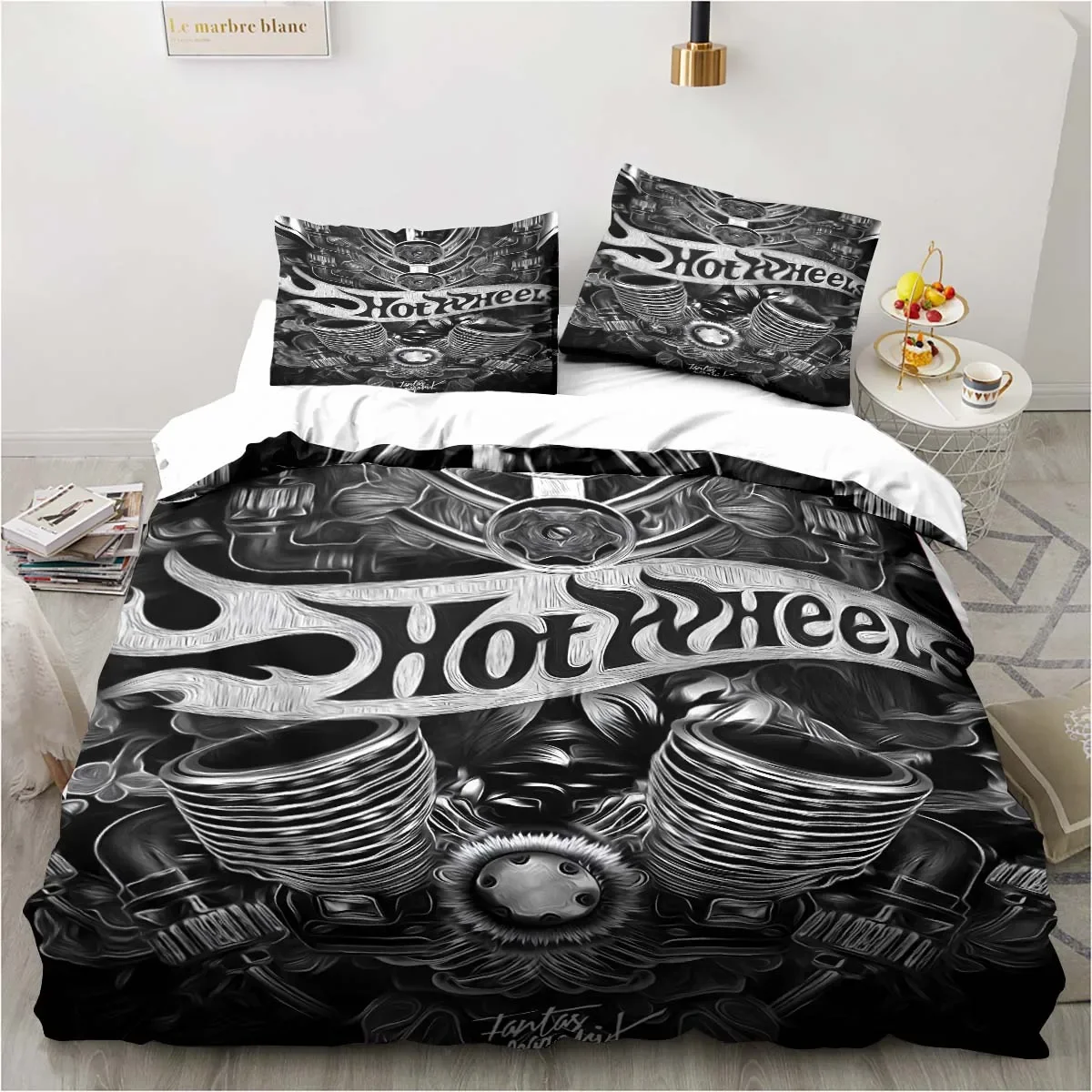 H-Hot Wheels Racing printed bedding set pillowcase quilt cover bedspread set children's room bedding set luxury birthday gift