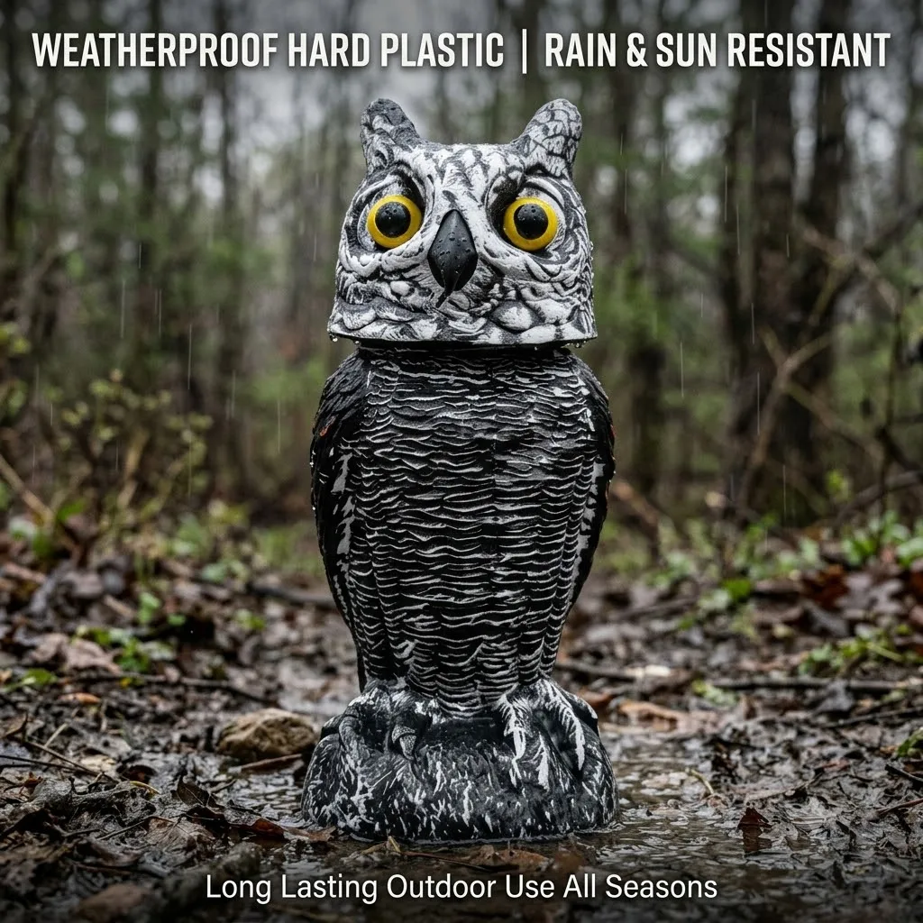 Owl decoy,360 rotating bird scarer,plastic weatherproof pest repeller,garden farm hunting lure