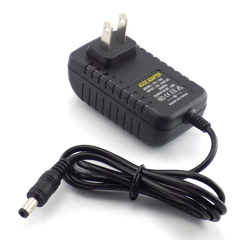 Adaptador de carregador de alimentação para Strip LED TV Box, UE e EUA Plug, Switch 5.5mm x 2.1-2.5mm, DC 5V, 3A, 3000mA, 100V-240V