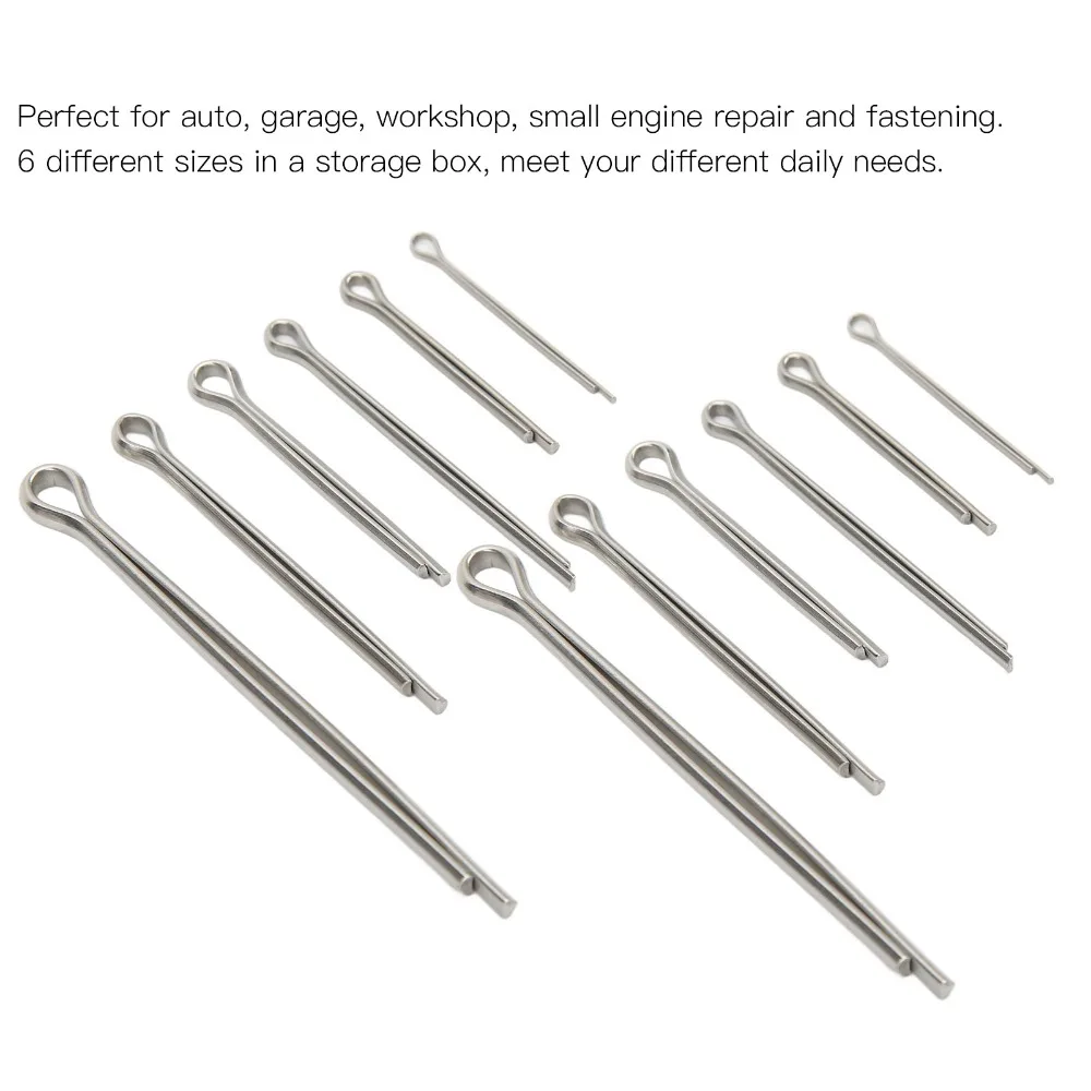 90PCS Stainless Steel Cotter Pin 6 Sizes Hairpin Style Cotter Pin Assortment Kit Compartment Storage Box Hairpin Cotter