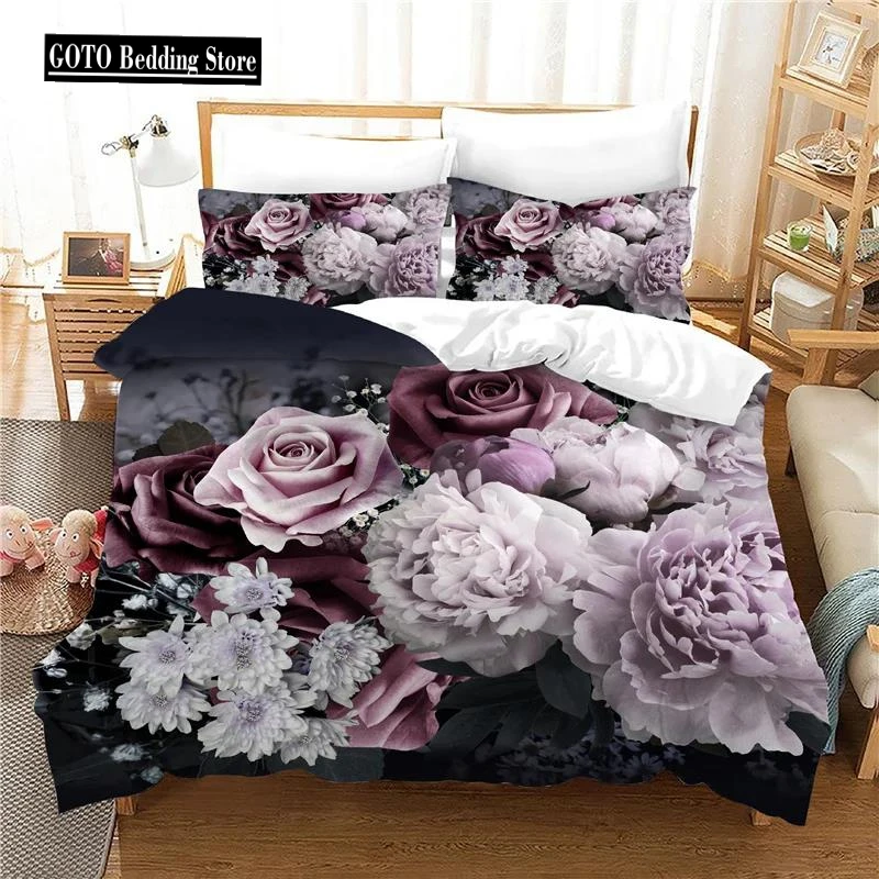 

Print Bedroom Set Bedding Jacquard Bed Linens Hd Flowers Bed Cover Sets with Pillowcases 228x228 EU,AU ,US Size Duvet Cover Set