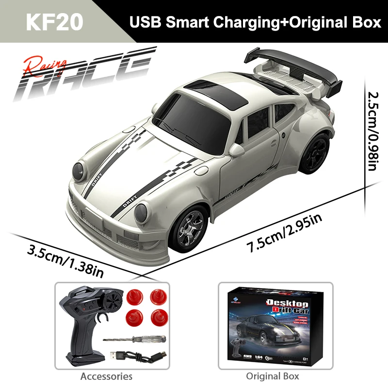 KF20 1/64 High Speed Drift RC Auto 2.4G 4WD Afstandsbediening Mini GTR Raceauto Model voor Jongens Kinderen Speelgoed Cadeau